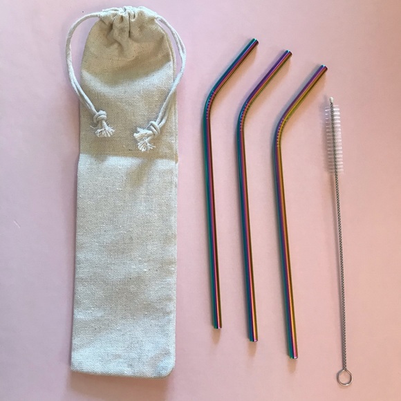 NWT Reusable Drinking Straw Set + Bag - Picture 3 of 3
